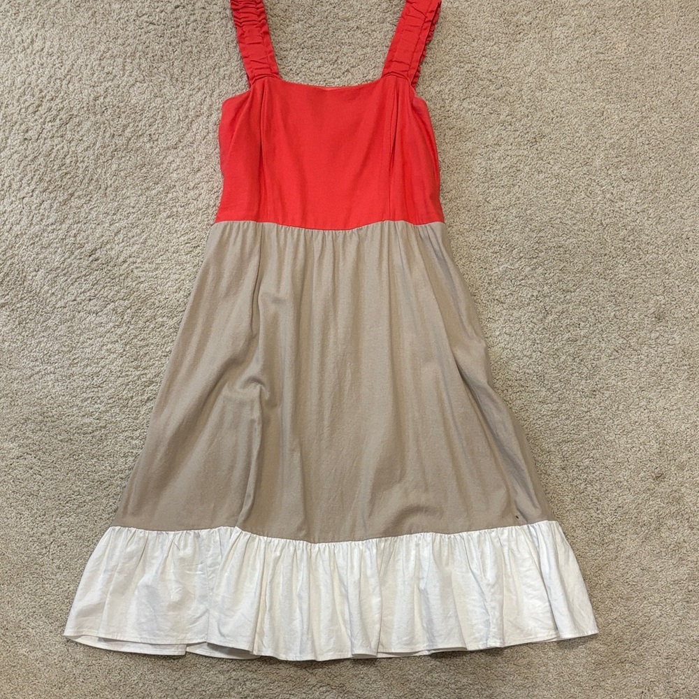 Women's Colorblock Casual Sundress in Coral, Taupe & White